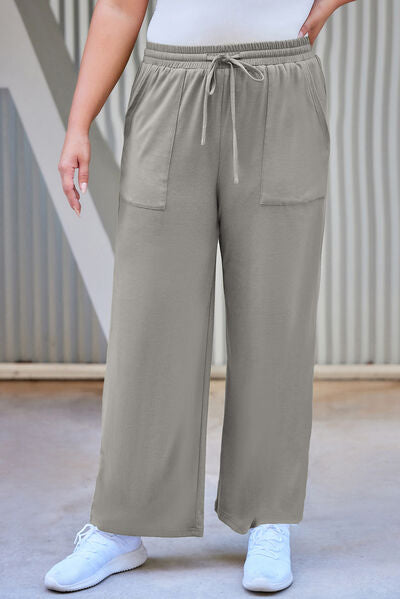 Plus Size Drawstring Straight Pants with Pockets