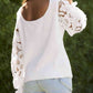 Ribbed Lace Trim Flounce Sleeve Knit Top