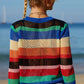 Rainbow Stripe Openwork Long Sleeve Cover-Up