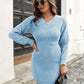 Rib-Knit V-Neck Sweater Dress