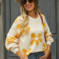 Floral Print Round Neck Dropped Shoulder Pullover Sweater