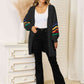 Striped Open Front Dropped Shoulder Cardigan