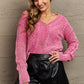 HEYSON Soft Focus Wash Cable Knit Cardigan in Fuchsia