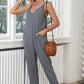 Spaghetti Strap Deep V Jumpsuit with Pockets