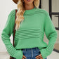 Round Neck Openwork Long Sleeve Pullover Sweater