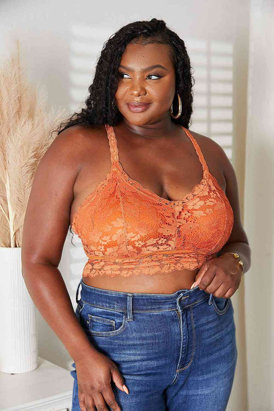 Juliette Crisscross Lace Bralette in Rust