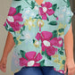 Plus Size Printed Notched Neck Half Sleeve Top