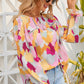 Printed Flounce Sleeve Buttoned Blouse