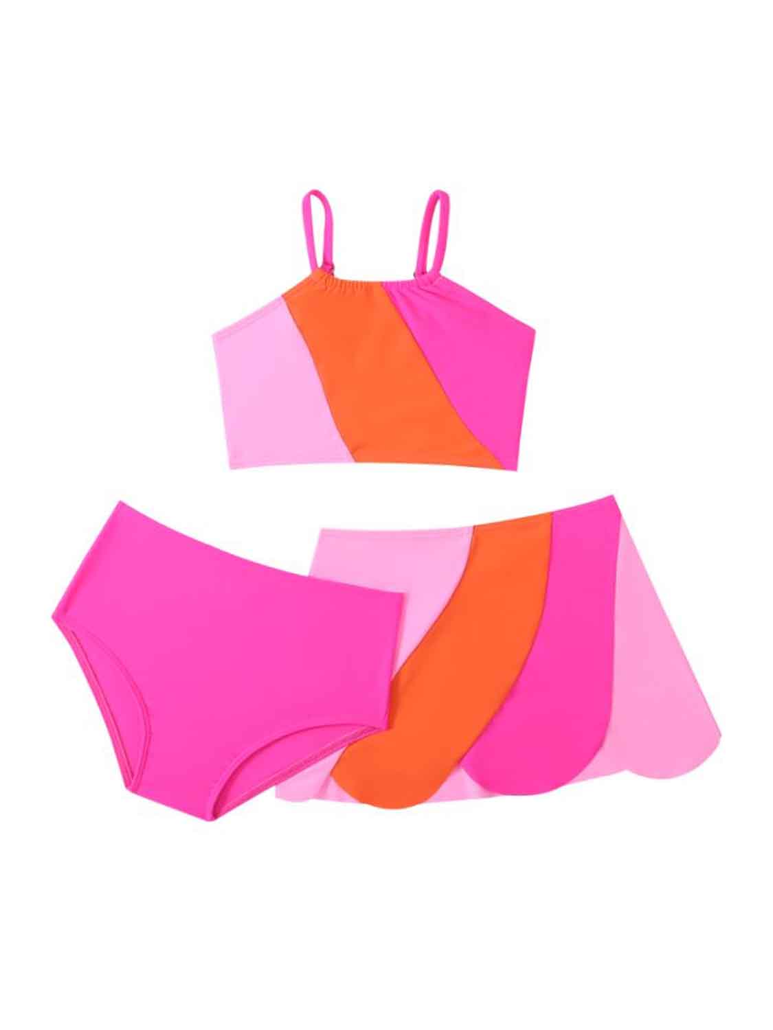 Color Block Top, Brief and Skirt Swim Set