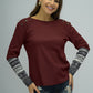Buttoned Round Neck Long Printed Sleeve Tee