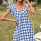 Plaid Butterfly Sleeve Deep V Dress