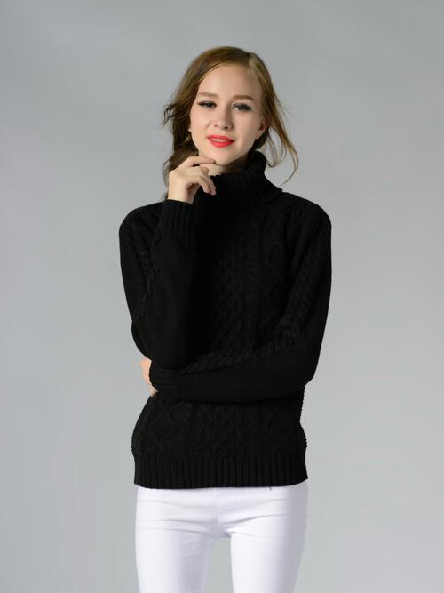 Cable-Knit Turtleneck Long Sleeve Sweater