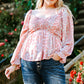 Plus Size Floral Smocked Flounce Sleeve Blouse