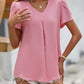 Ruche V-Neck Petal Sleeve Top