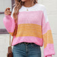 Round Neck Color Block Ribbed Pullover Sweater
