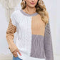 Cable-Knit Openwork Round Neck Color Block Sweater