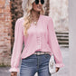 Eyelet V-Neck Flounce Sleeve Blouse