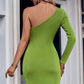 Asymmetrical Long Sleeve One Shoulder Cutout Dress