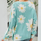 Daisy Print Openwork Round Neck Sweater