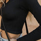 Notched Neck Long Sleeve Cropped Top