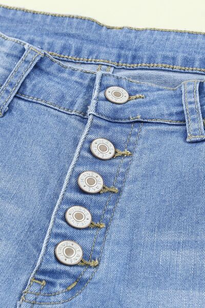 Button-Fly Distressed Raw Hem Flare Jeans