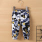 Bear Round Neck Top and Camouflage Pants Set