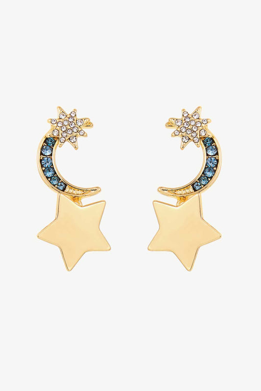 5-Pair Lasting Wish Inlaid Rhinestone Star and Moon Drop Earrings Set