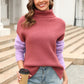 Color Block Turtleneck Slit Sweater