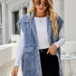 Hooded Sleeveless Denim Top with Pockets