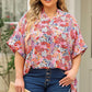 Plus Size Printed Notched Neck Half Sleeve Top