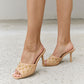 Square Toe Quilted Mule Heels in Nude