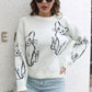 Cat Pattern Round Neck Long Sleeve Pullover Sweater