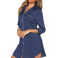 Button Up Collared Neck Night Dress with Pocket