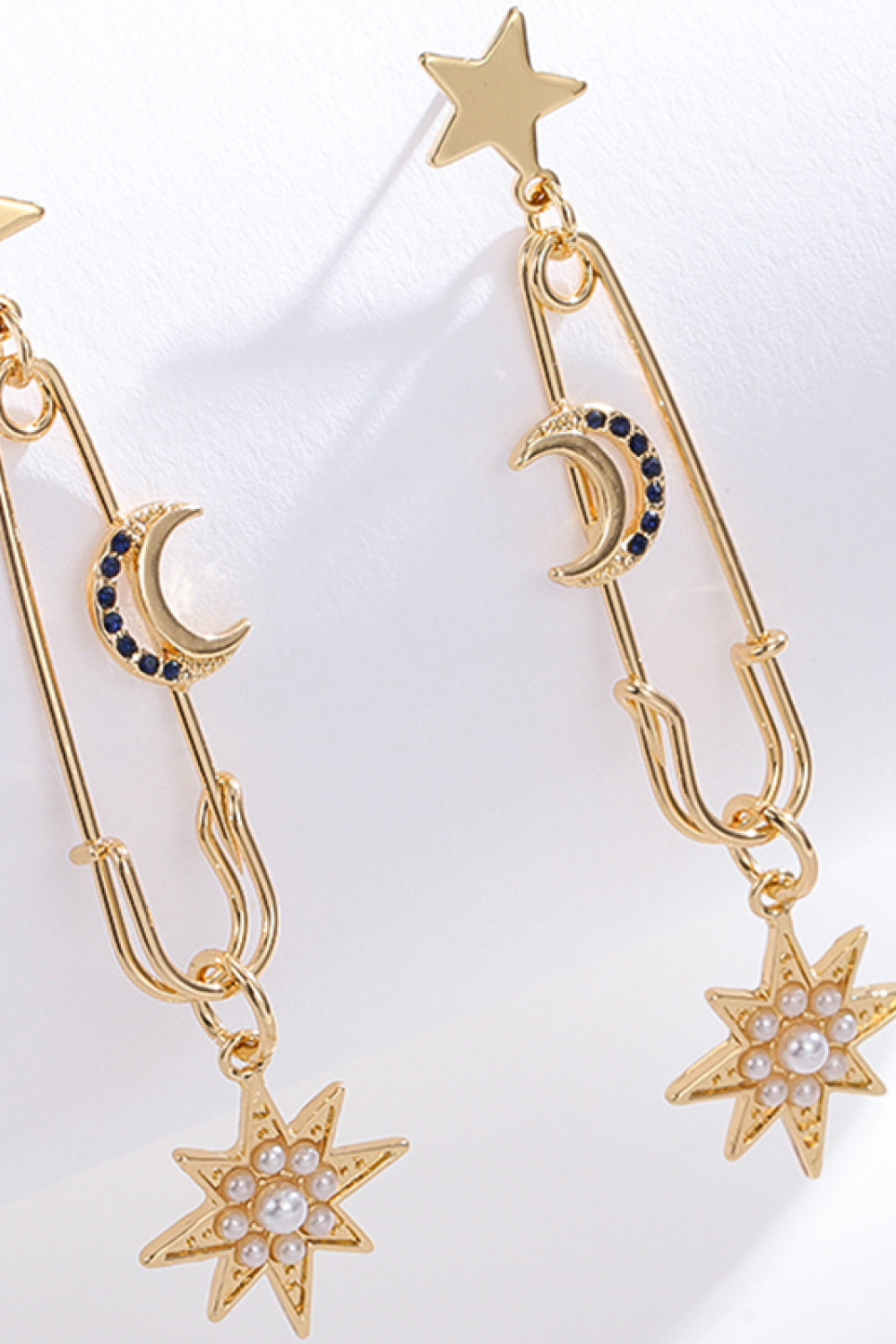 5-Pair Inlaid Pearl Star and Moon Drop Earrings Set
