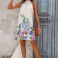 Round Neck Sleeveless Floral Print Mini Dress