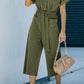 Tie-Waist Buttoned Cropped Jumpsuit