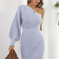 One Shoulder Raglan Sleeve Pencil Sweater Dress