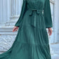 Buttoned V-Neck Puff Sleeve Tiered Dress