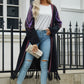 Geometric Fringe Hem Open Front Duster Cardigan