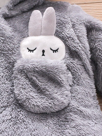 Rabbit Decor Long Sleeve Hooded Snapped Jumpsuit