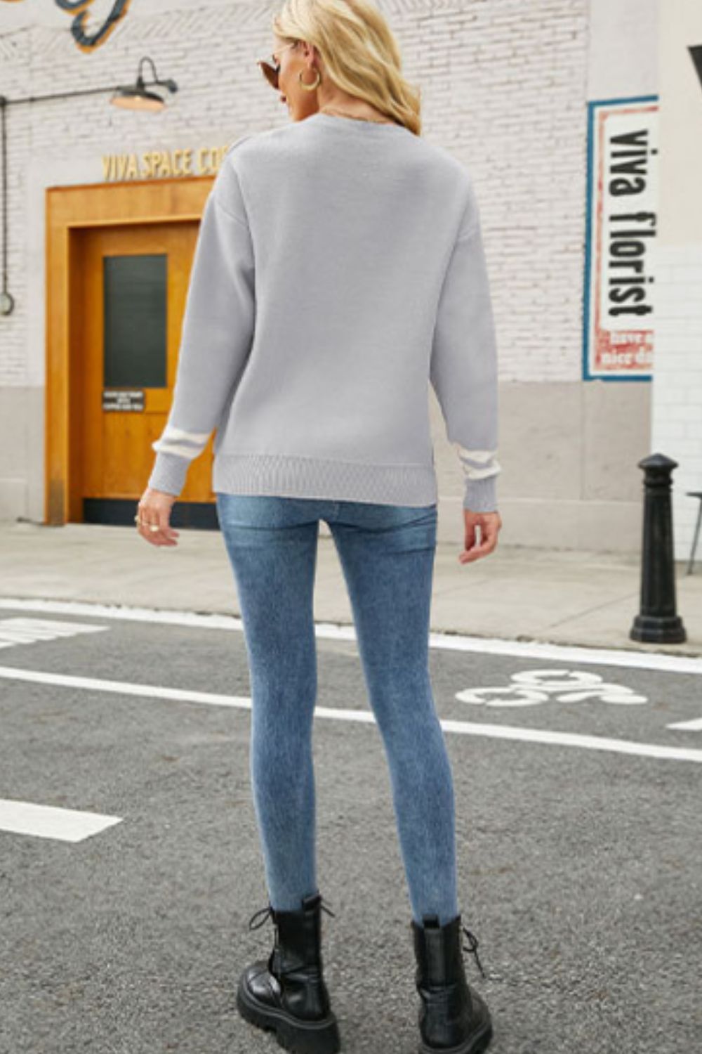 Graphic Round Neck Dropped Shoulder Sweater