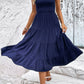 Tie-Shoulder Tiered Midi Dress