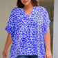 Plus Size Printed Notched Neck Half Sleeve Top