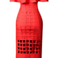 Layered Off-Shoulder Cutout Slit Midi Dress