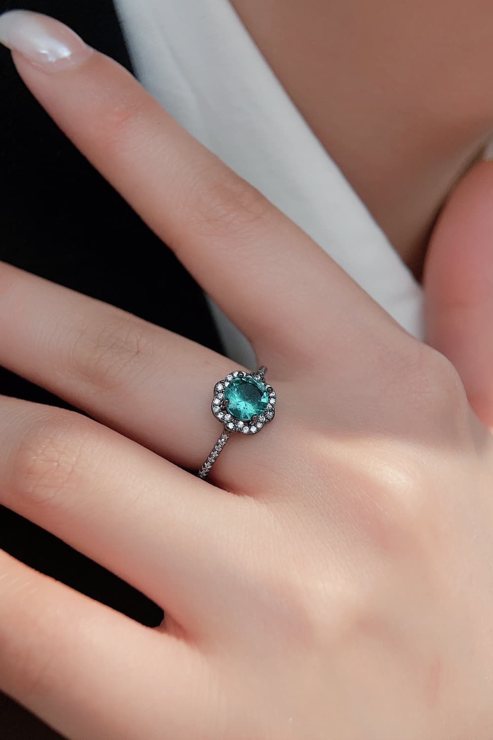 Paraiba Blue Zircon Flower Shape Ring