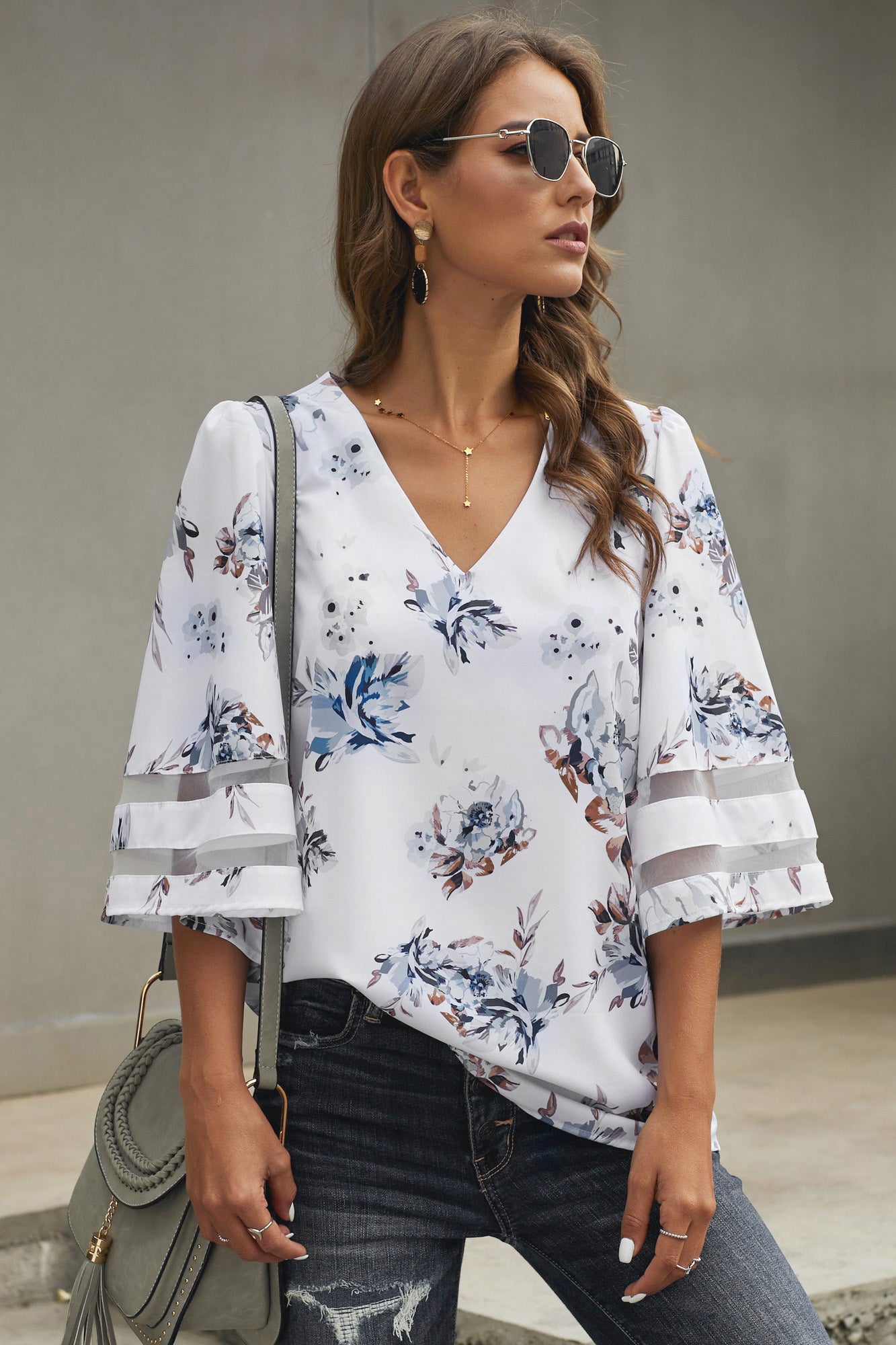 Printed Flare Sleeve Top