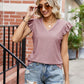 Eyelet Flutter Sleeve Scalloped V-Neck Top