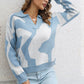 Two-Tone Johnny Collar Dropped Shoulder Pullover Sweater