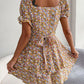 Floral Sweetheart Neck Flounce Sleeve Mini Dress