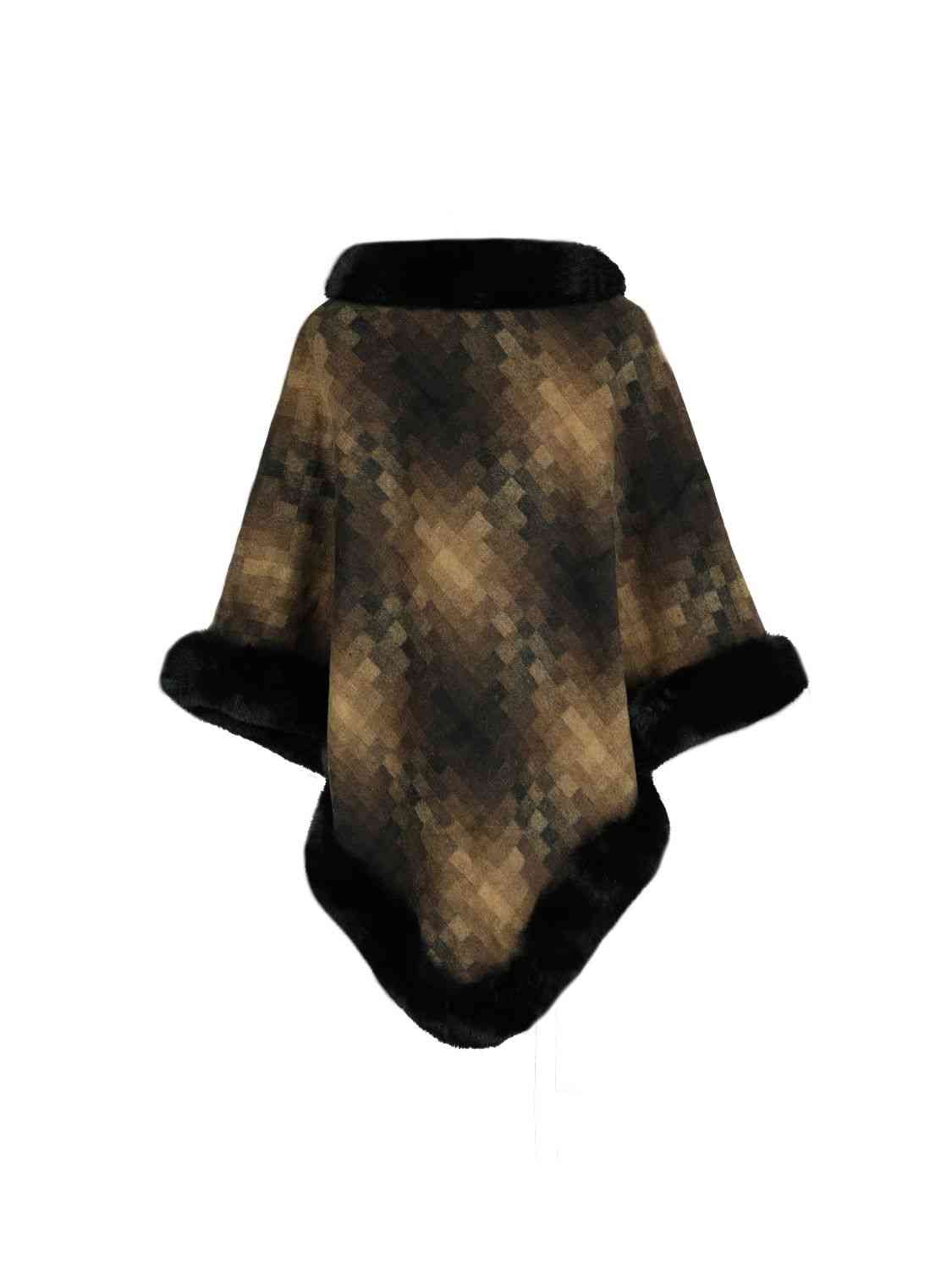 Faux Fur Trim Poncho